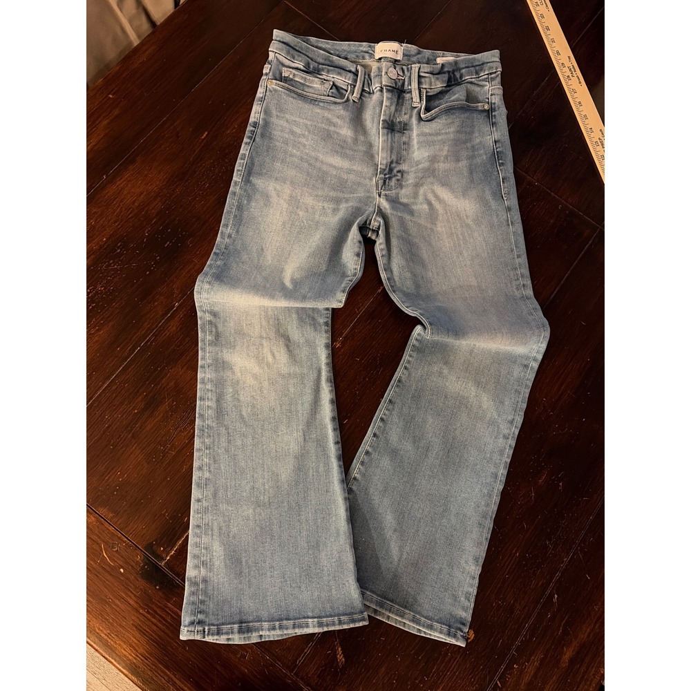 FRAME Le One Crop Mini Boot Jeans Womens Size 2 Medium Wash Blue High Rise Flare - Picture 9 of 13